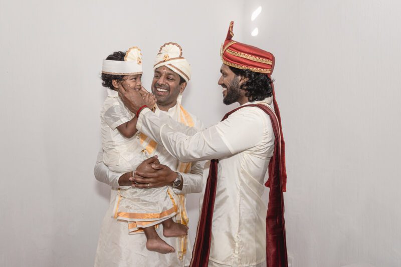 Kobe and Ramya exchanging vows at their native temple in Jaffna, surrounded by close family and friends. Traditional Tamil wedding captured by Banu Photography. Decor by Rohins Events, makeup by Vinthusha.